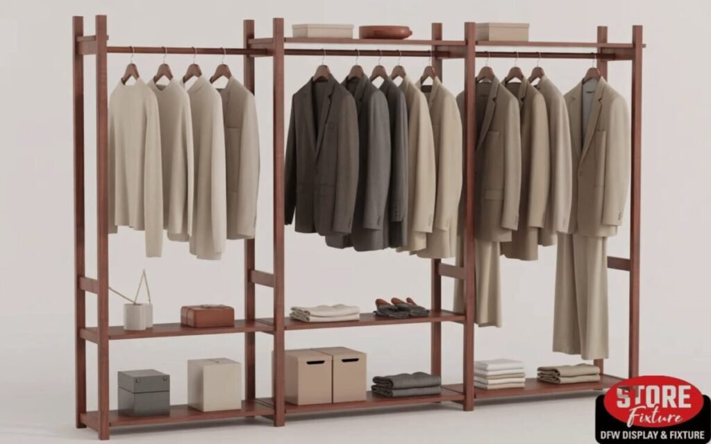 Dark Brown Cloth Hanging Rack with Shelves