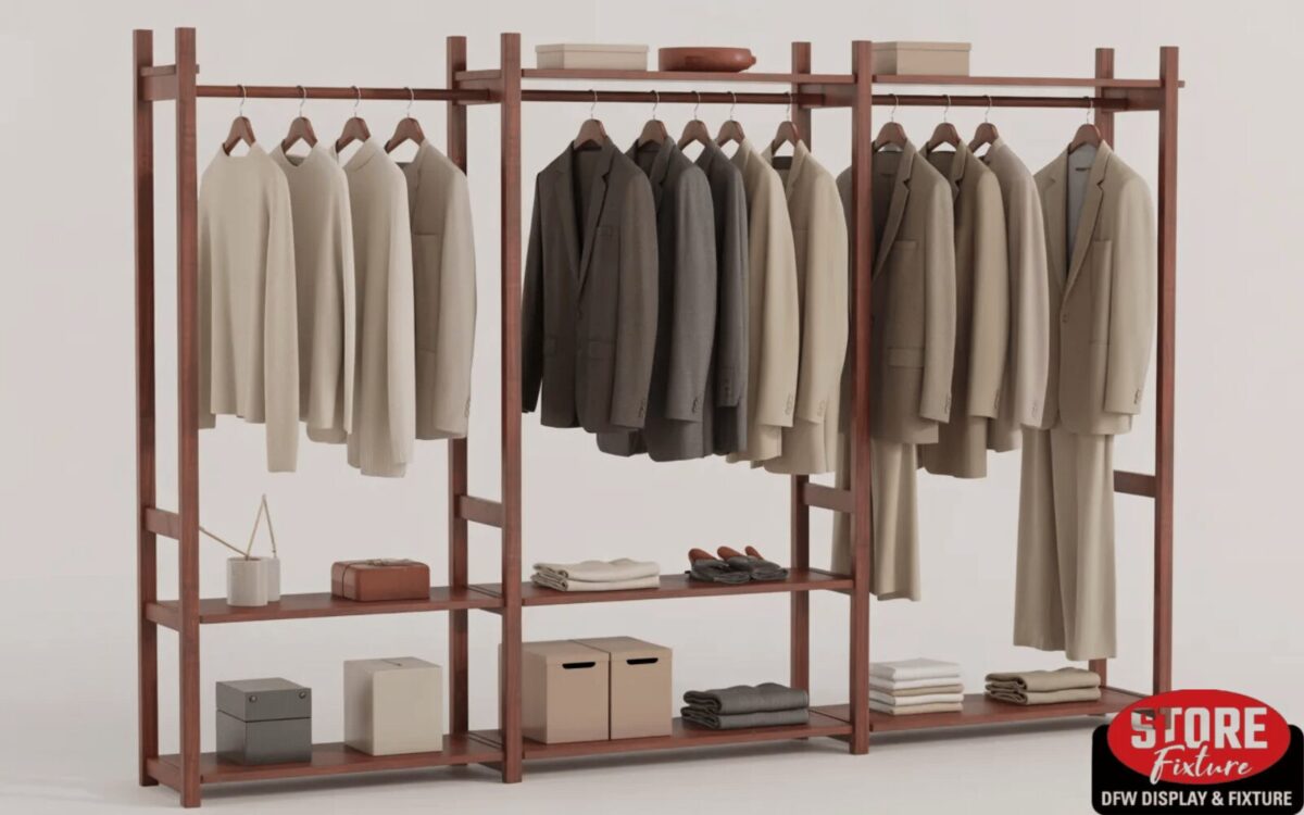 Dark Brown Cloth Hanging Rack with Shelves