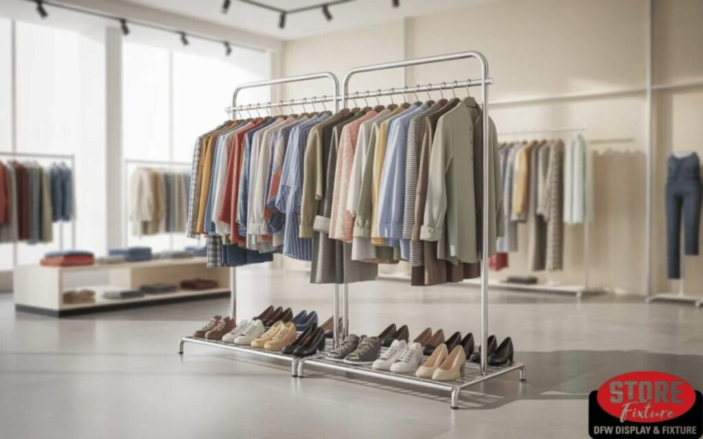 Double Pole Metal Clothes Stand with Shoes Organizer
