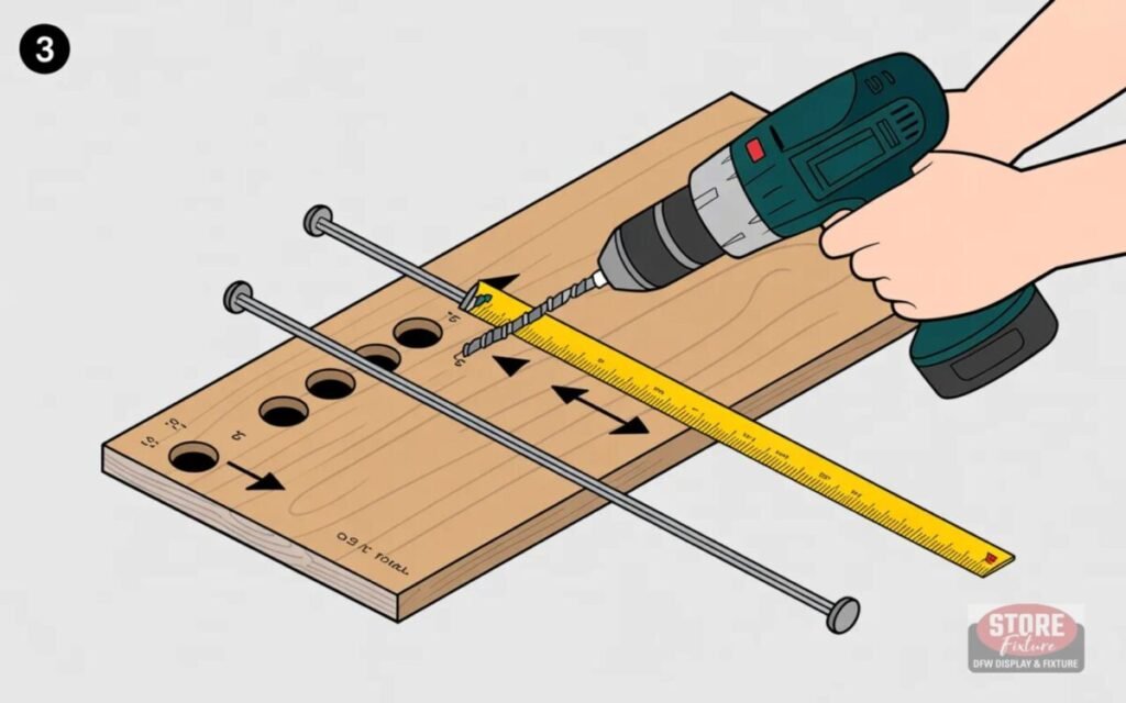 Drill matching holes into shelf