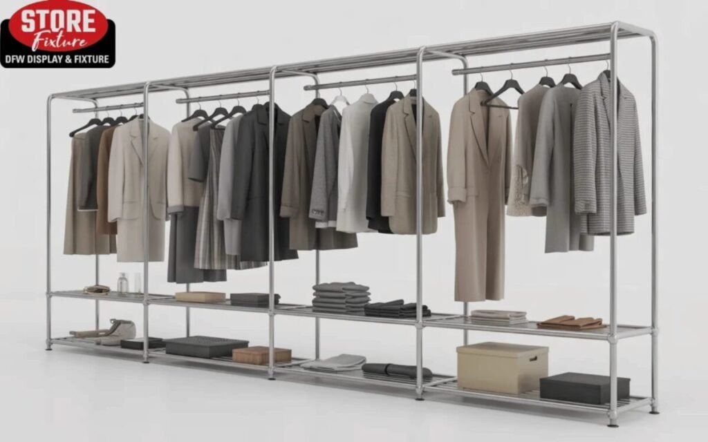 Metallic Cloth Hanging Rack with Shelves