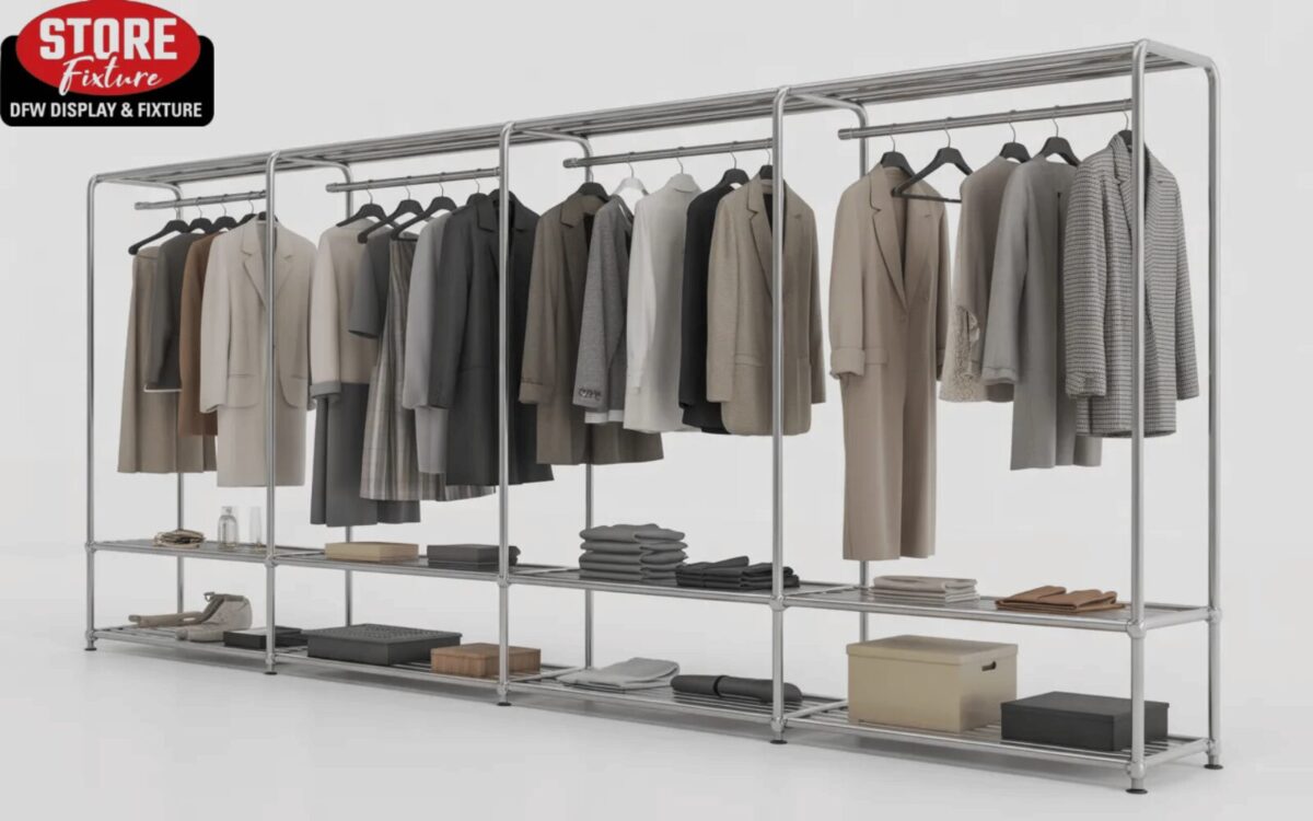 Metallic Cloth Hanging Rack with Shelves