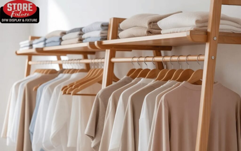 Wooden Cloth Hanging Rack with Shelves