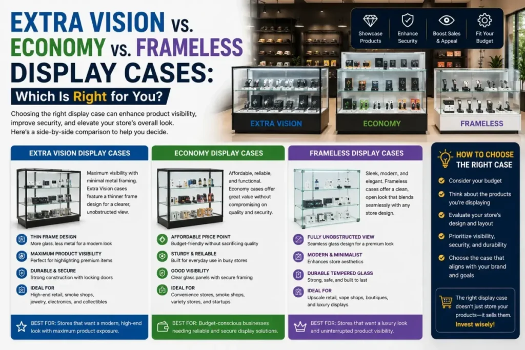 Extra Vision vs. Economy vs. Frameless Display Cases