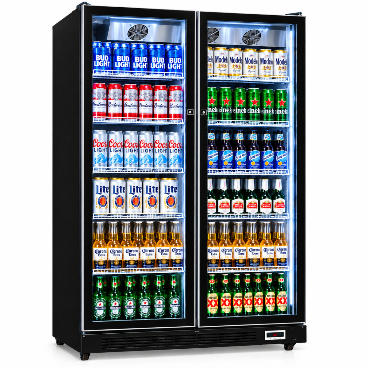 2-Door Commercial Glass Door Beverage Cooler – Black Finish